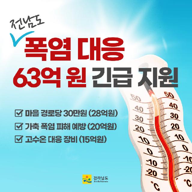 전남도 폭염 대응 63억원 긴급 지원